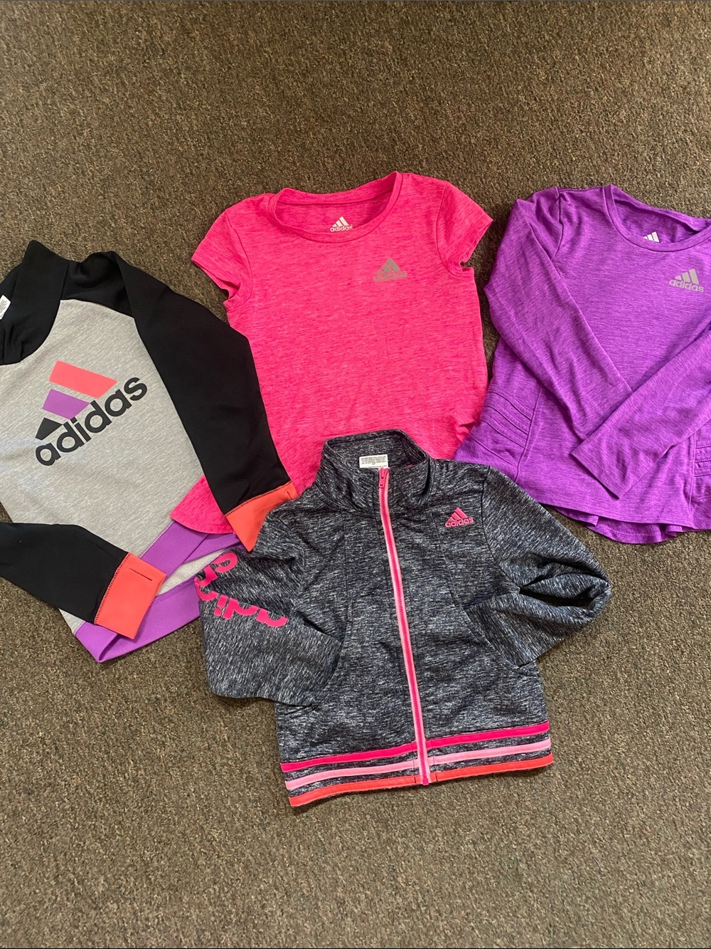 adidas Girls' Pink & Purple Active Tops with Heather Gray Zip Jacket - Picture 1 of 16
